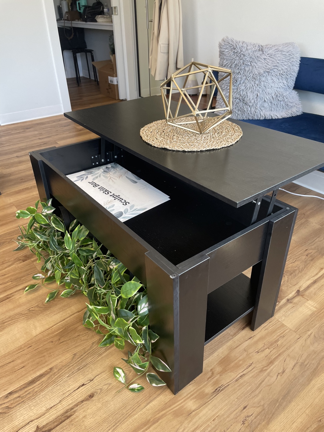 Black Lift Top Coffee Table with Storage - photo 3