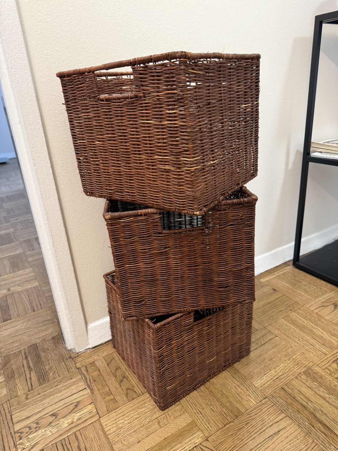 Set of 3 Brown Wicker Storage Baskets