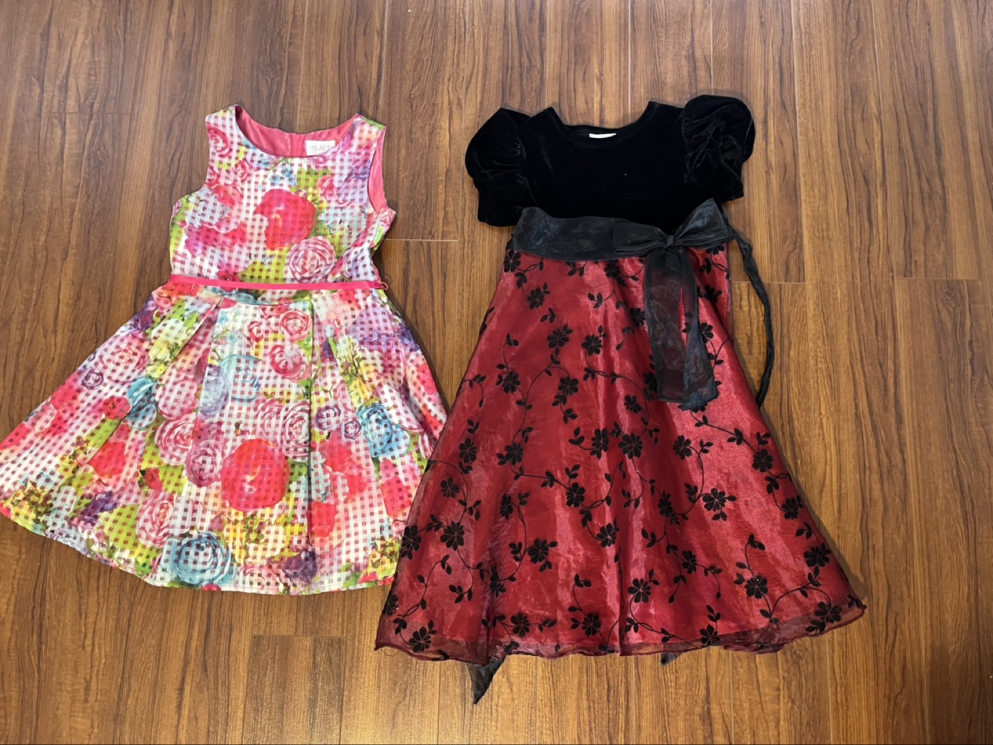 Girls' Black and Red Velvet Dress & Floral Dress Bundle