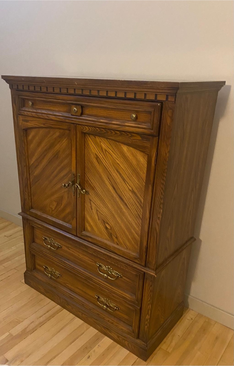 Vintage Wooden Armoire with Three Drawers