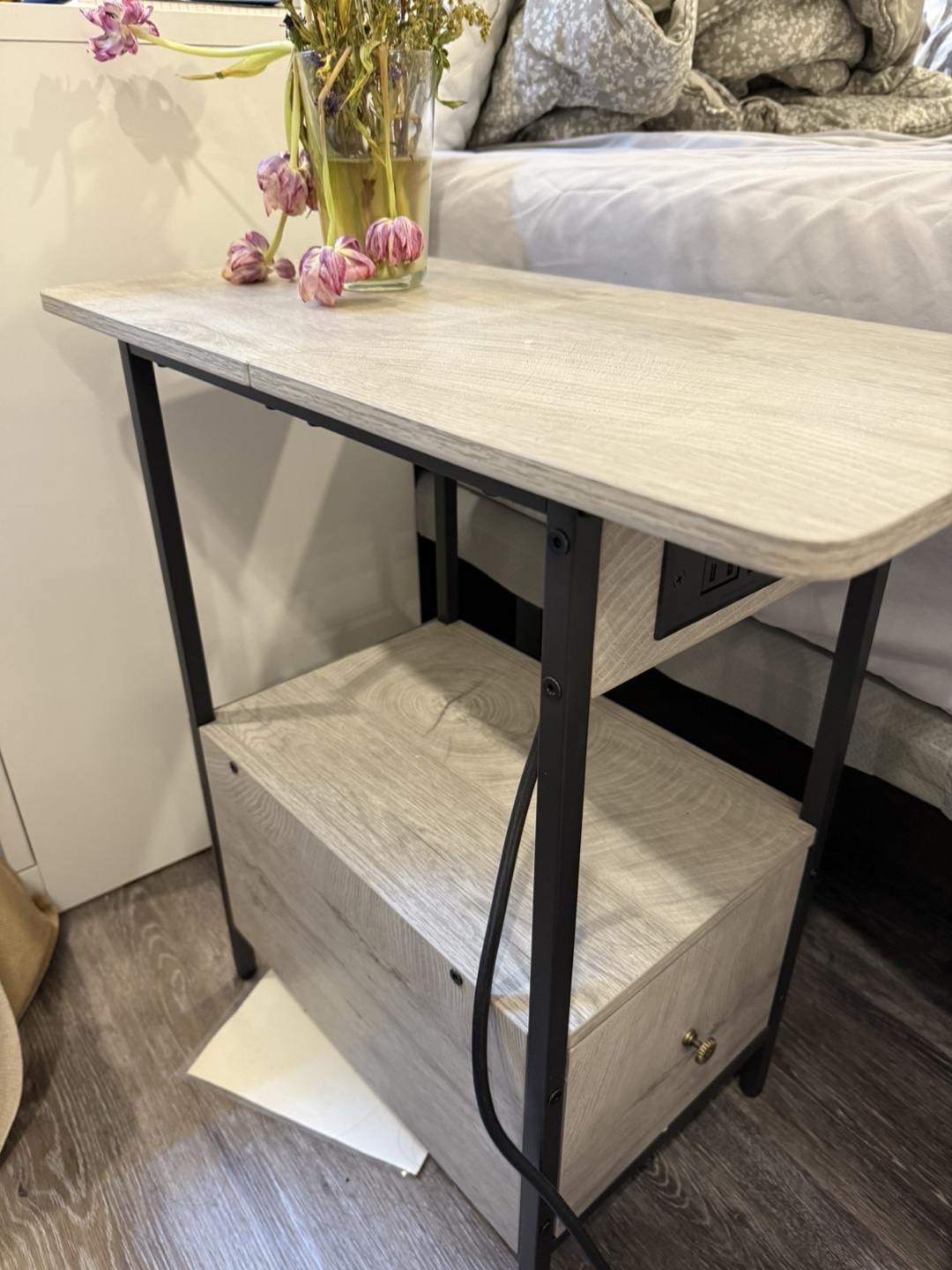 Nightstand with built-in outlets and drawer - photo 2