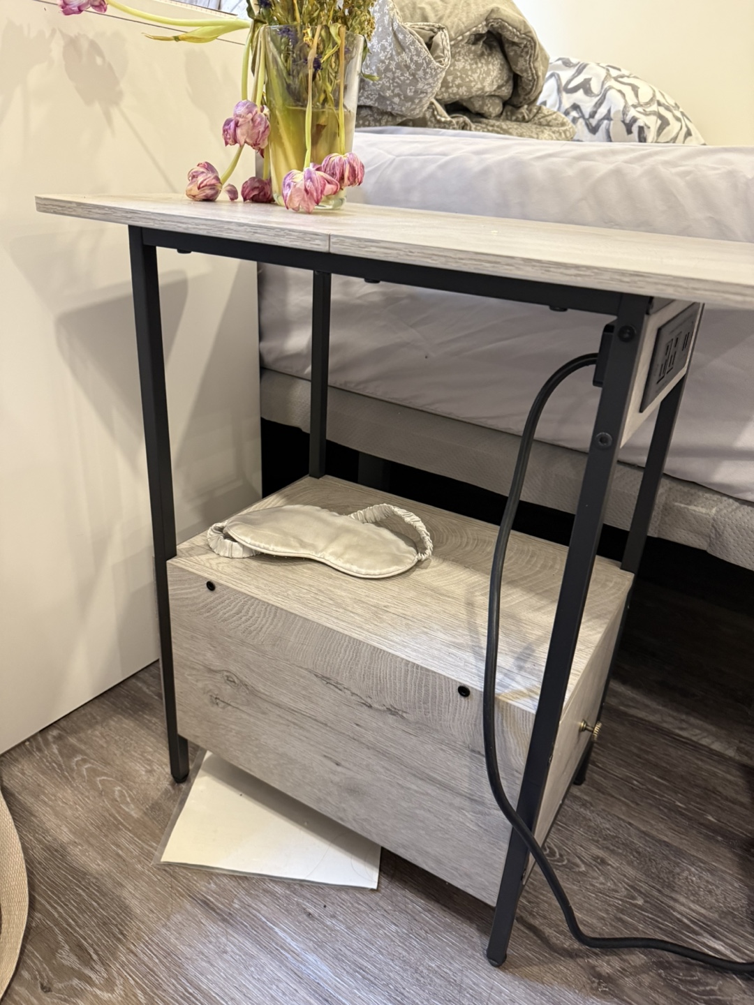 Nightstand with built-in outlets and drawer - photo 3
