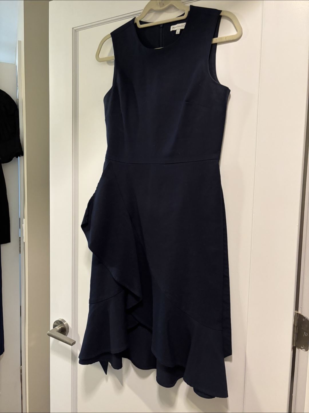 Navy Blue Sleeveless Ruffle Hem Dress