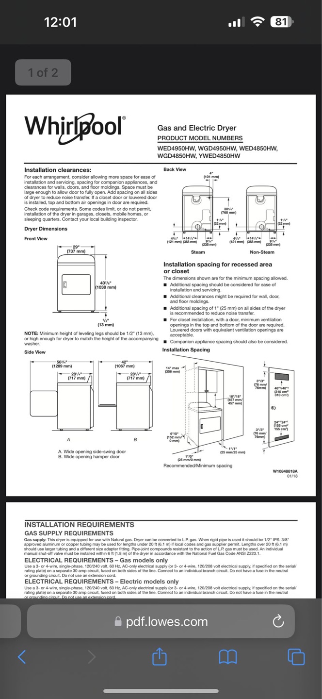 Whirlpool Gas and Electric Dryer - WED4950HW - photo 2