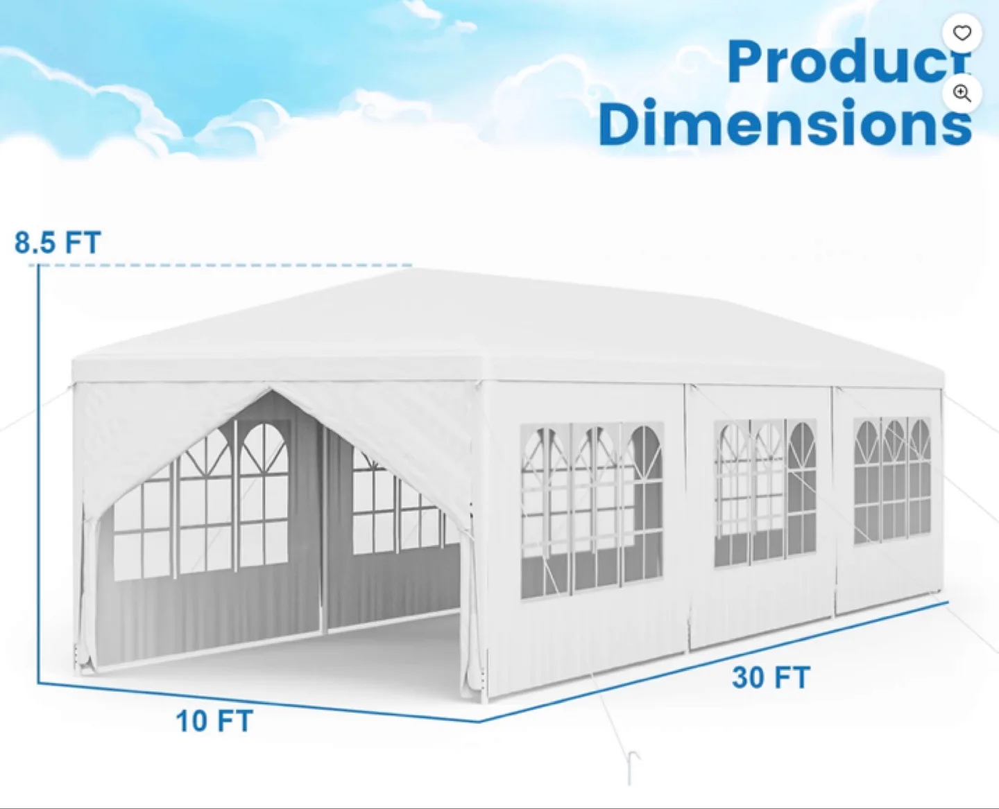 Costway 10' x 30' Outdoor Wedding Party Event Tent Gazebo Canopy image indicator(3)