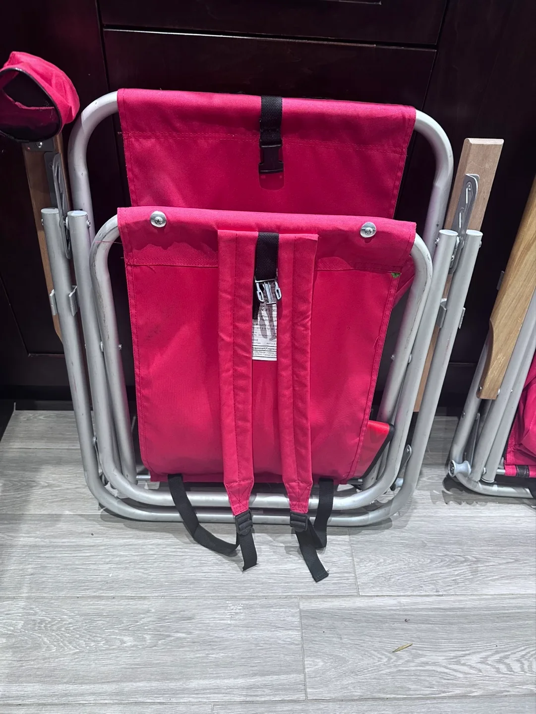 Two Red Portable Folding Chairs with Cup Holders image indicator(2)