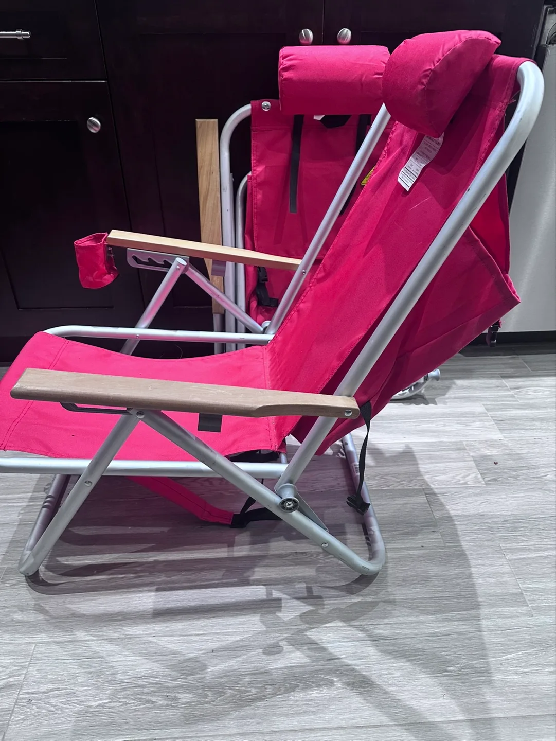 Two Red Portable Folding Chairs with Cup Holders thumbnail