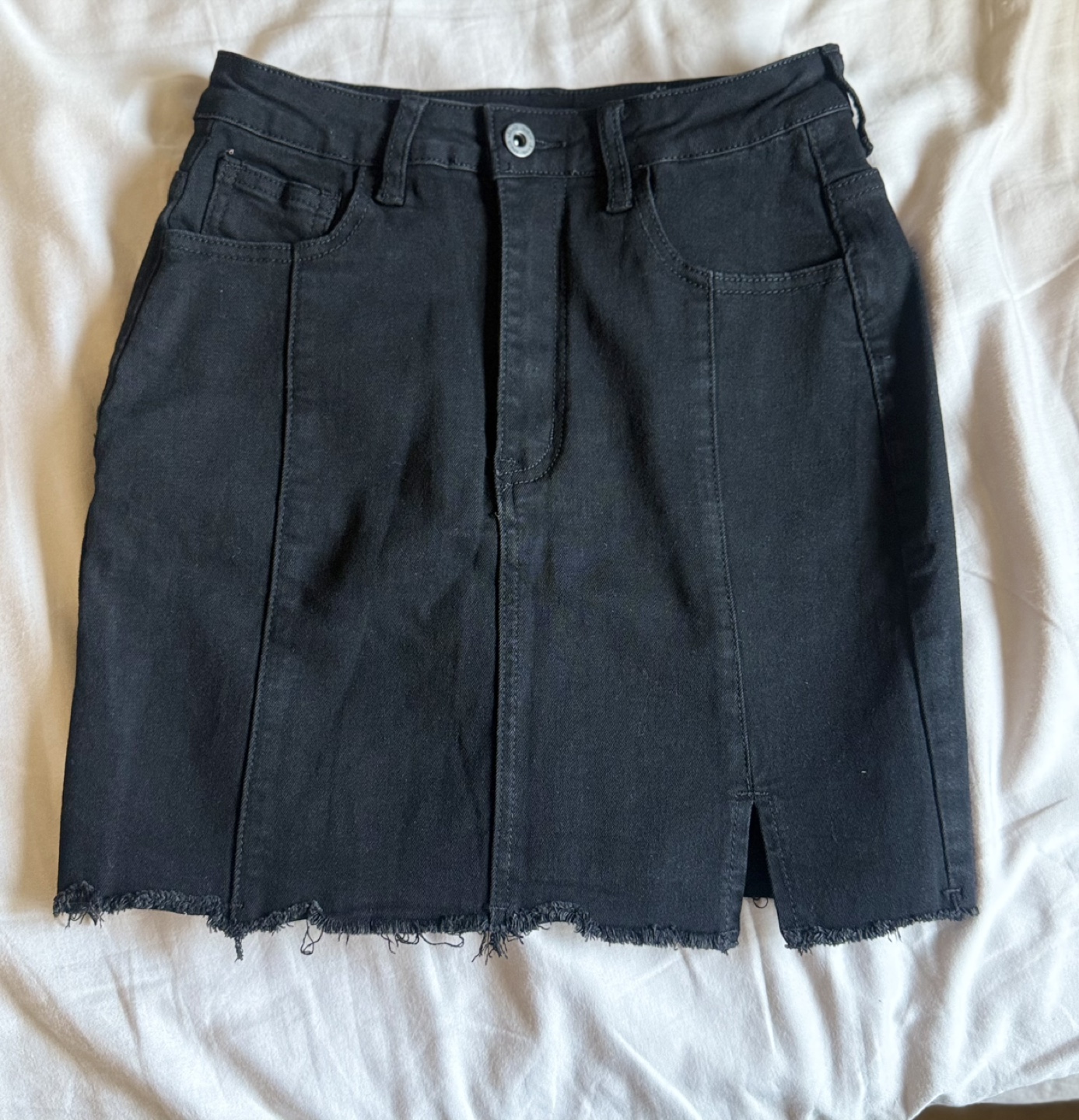 Black Denim Mini Skirt with Side Slit
