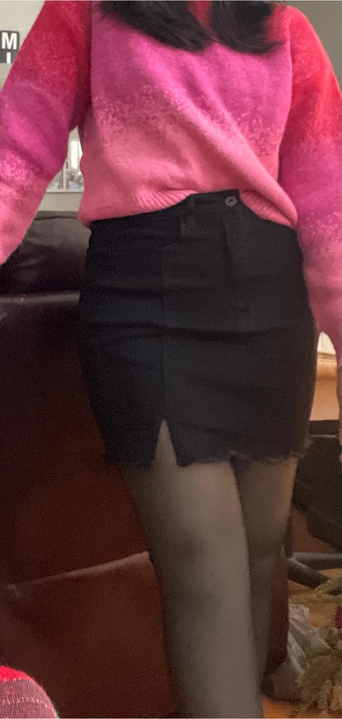 Black Denim Mini Skirt with Side Slit - photo 3