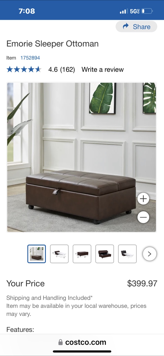Costco  Sleeper Ottoman - Brown Leatherette - photo 3
