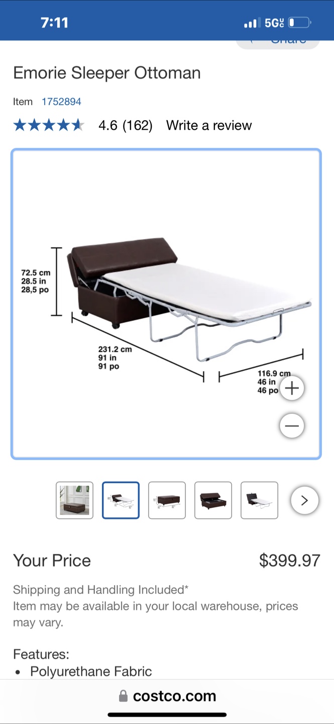 Costco  Sleeper Ottoman - Brown Leatherette - photo 4