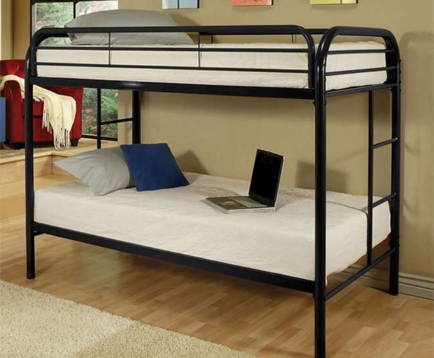 Two Black Metal Twin Bunk Bed