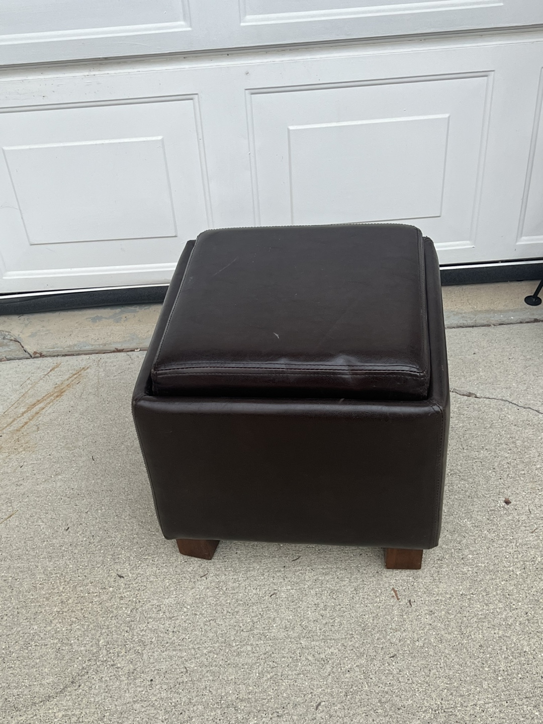 Brown Faux Leather Storage Ottoman with Removable Tray