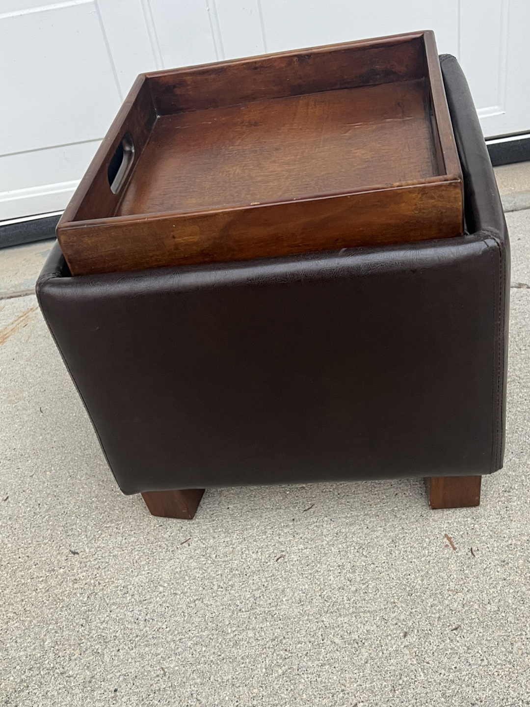 Brown Faux Leather Storage Ottoman with Removable Tray - photo 3