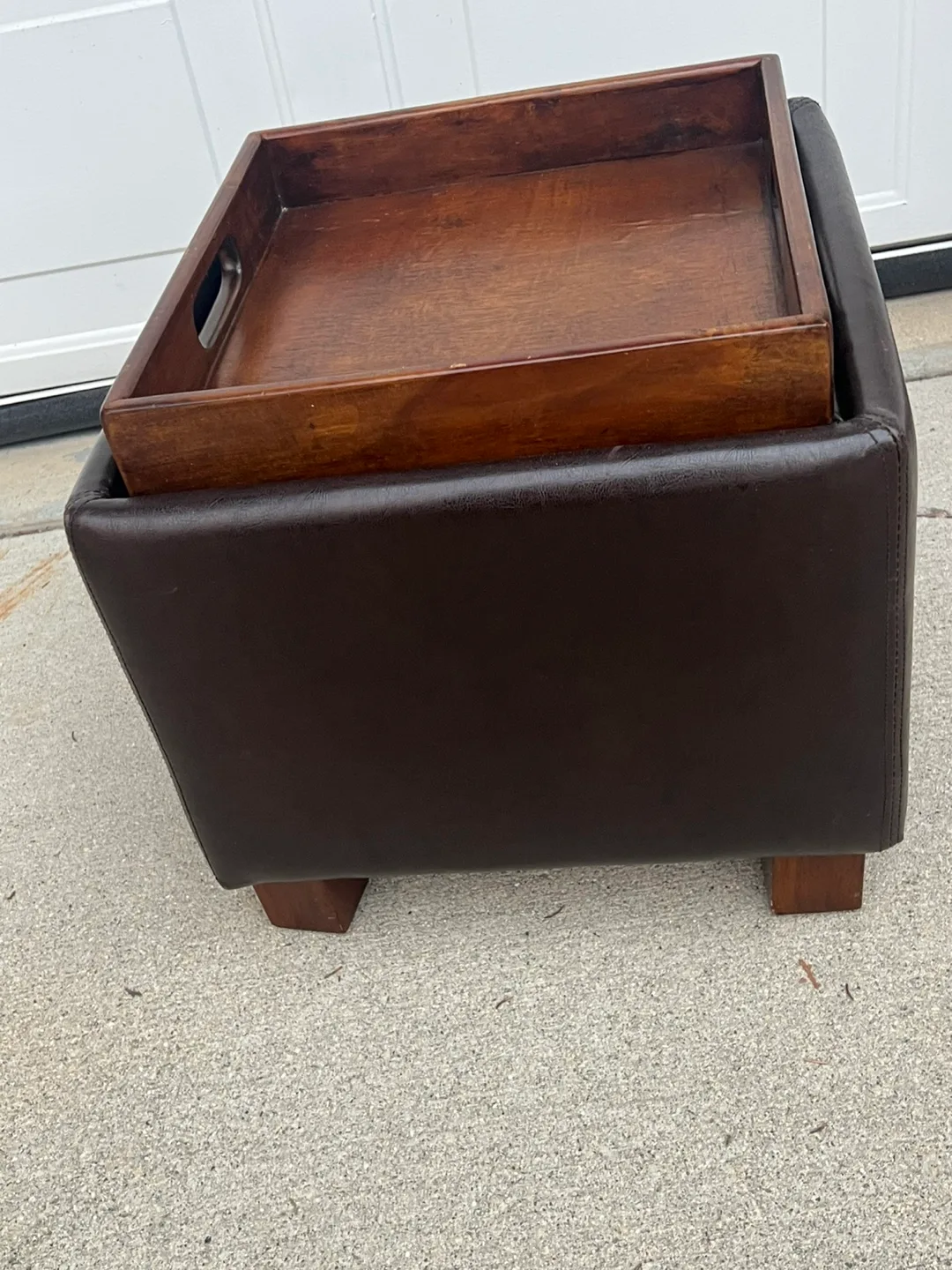 Brown Faux Leather Storage Ottoman with Removable Tray image indicator(3)