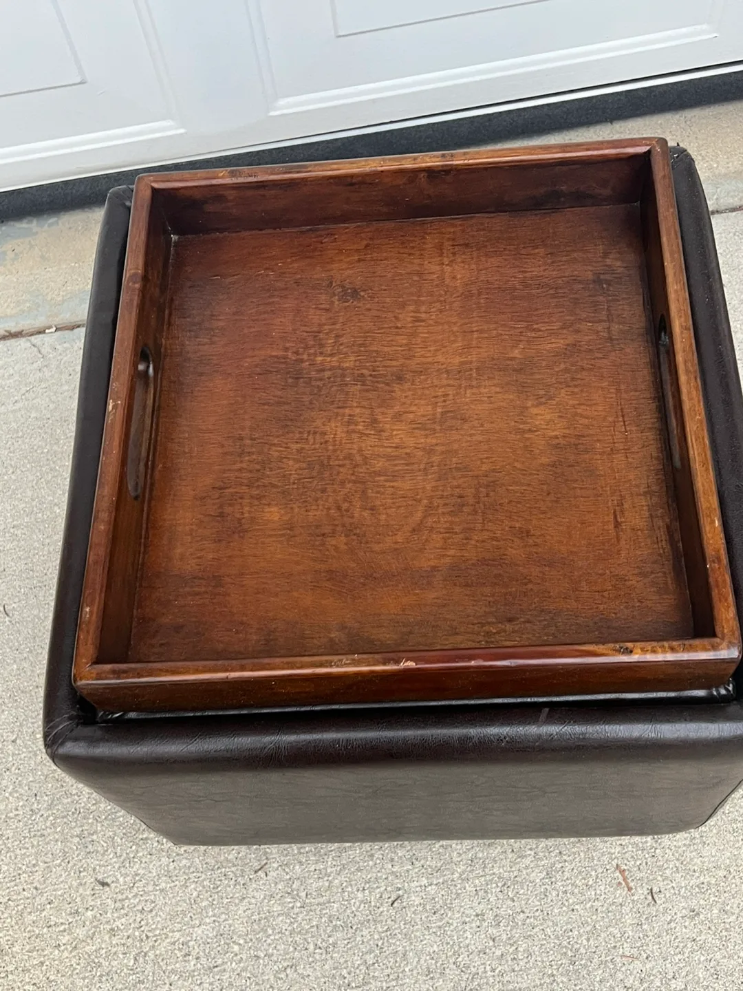 Brown Faux Leather Storage Ottoman with Removable Tray image indicator(2)