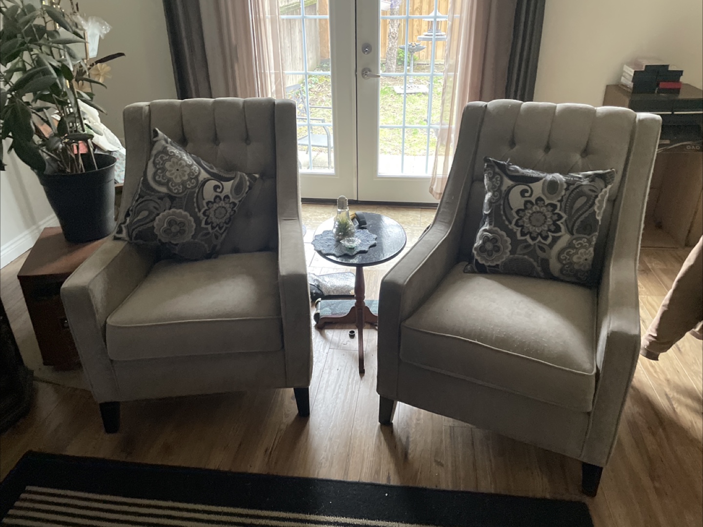 Pair of Grey Fabric Armchairs
