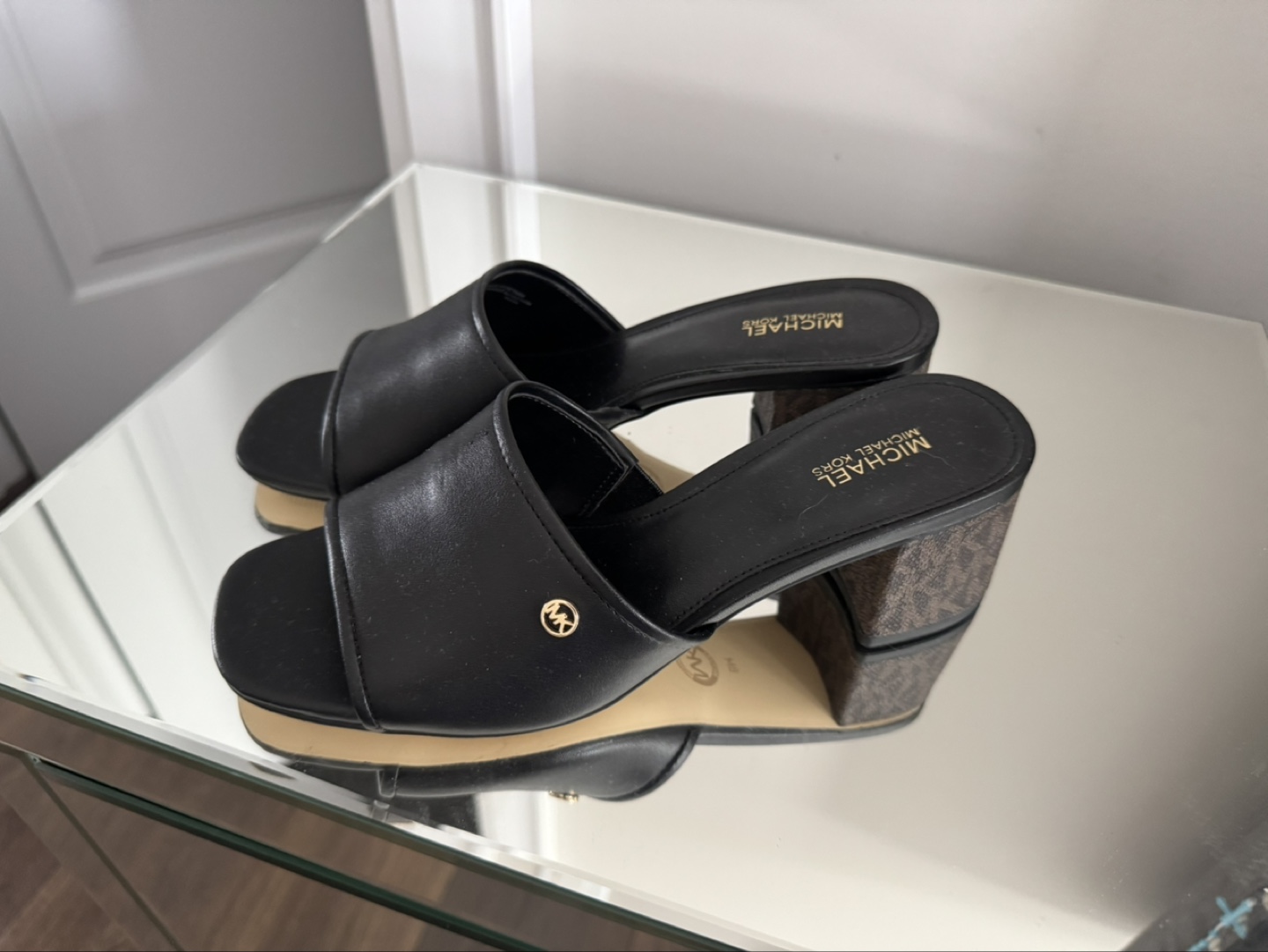 Michael Kors Black Leather Platform Slides - photo 2