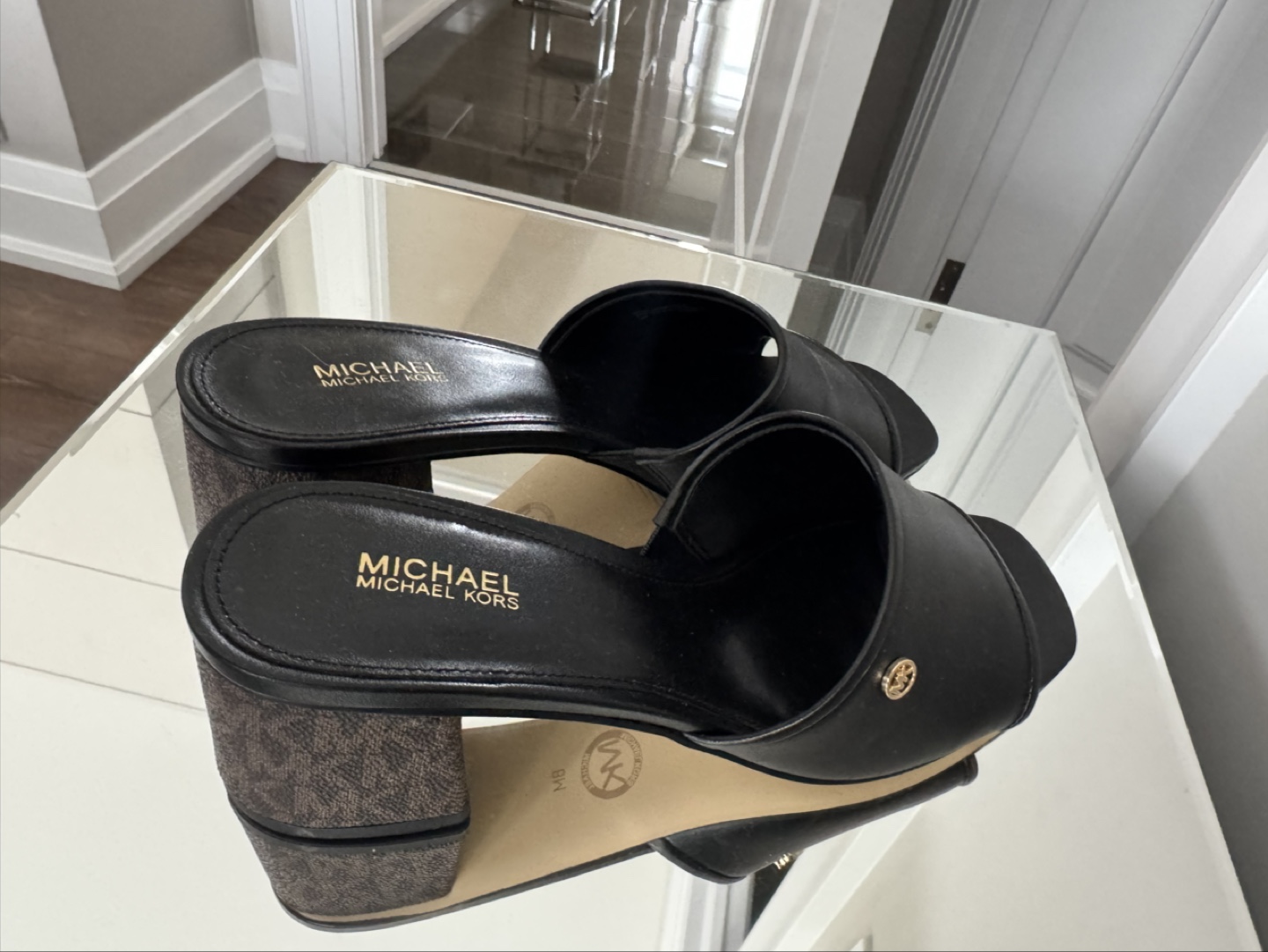 Michael Kors Black Leather Platform Slides