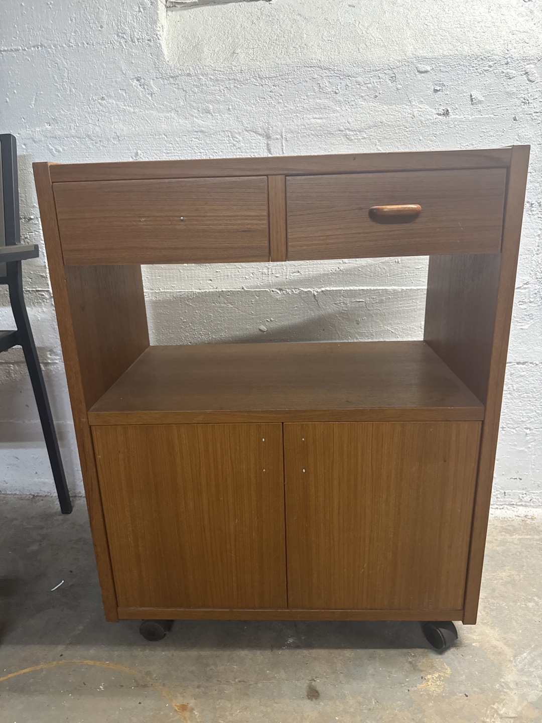 Wooden Rolling Cart with Drawers and Cabinets