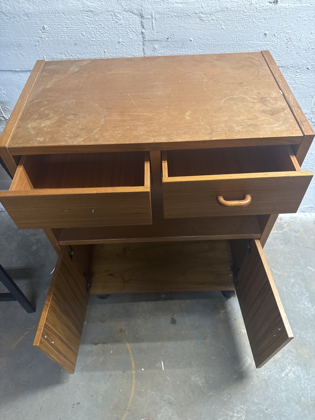 Wooden Rolling Cart with Drawers and Cabinets - photo 4