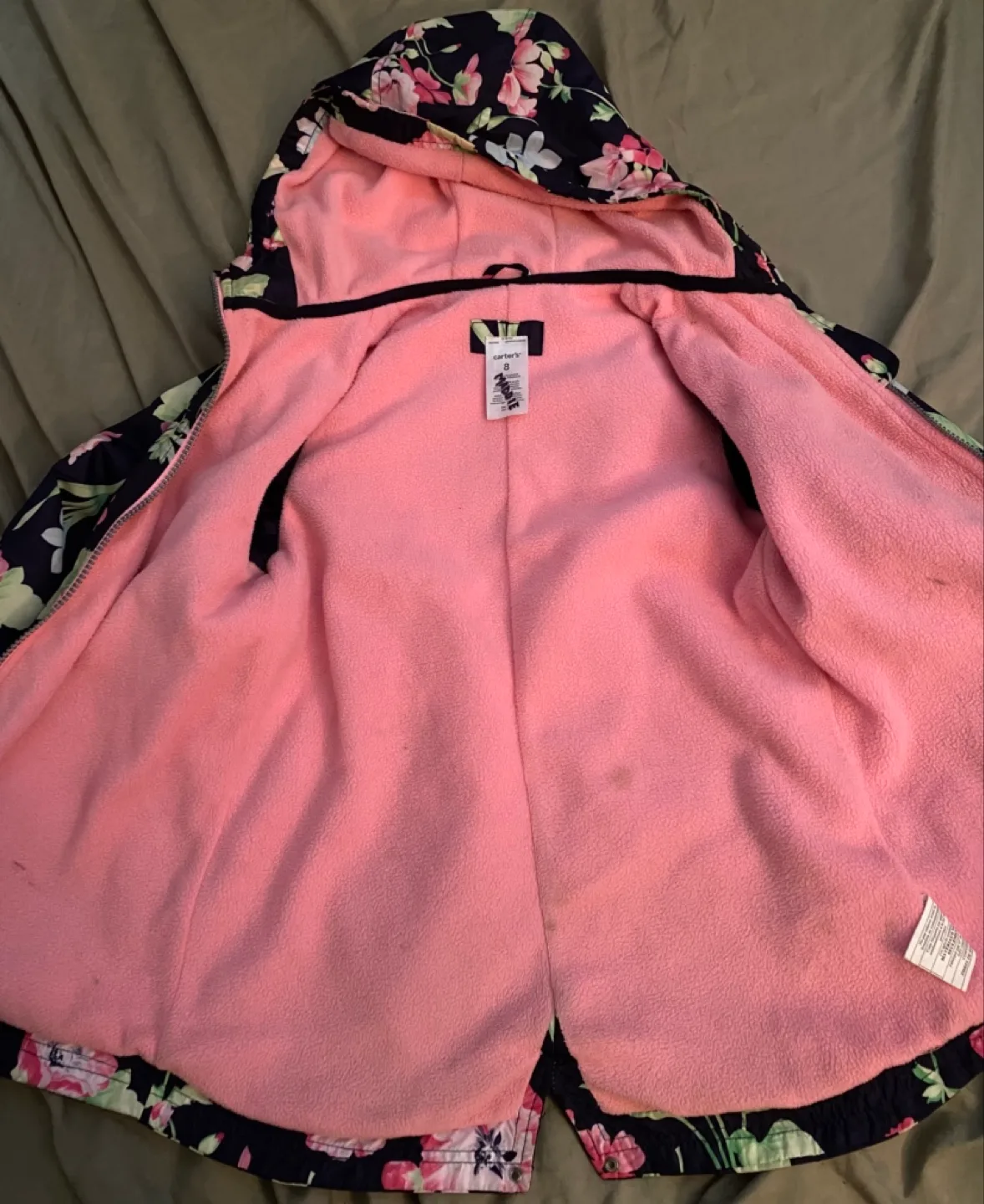 Carter's Girls' Size 8 Floral Hooded Jacket image indicator(2)