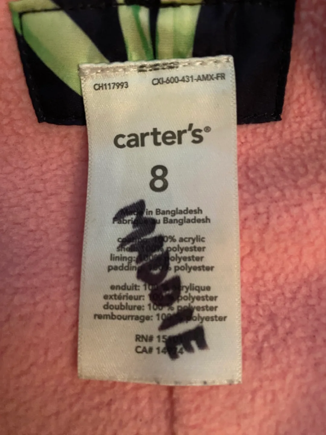 Carter's Girls' Size 8 Floral Hooded Jacket image indicator(3)