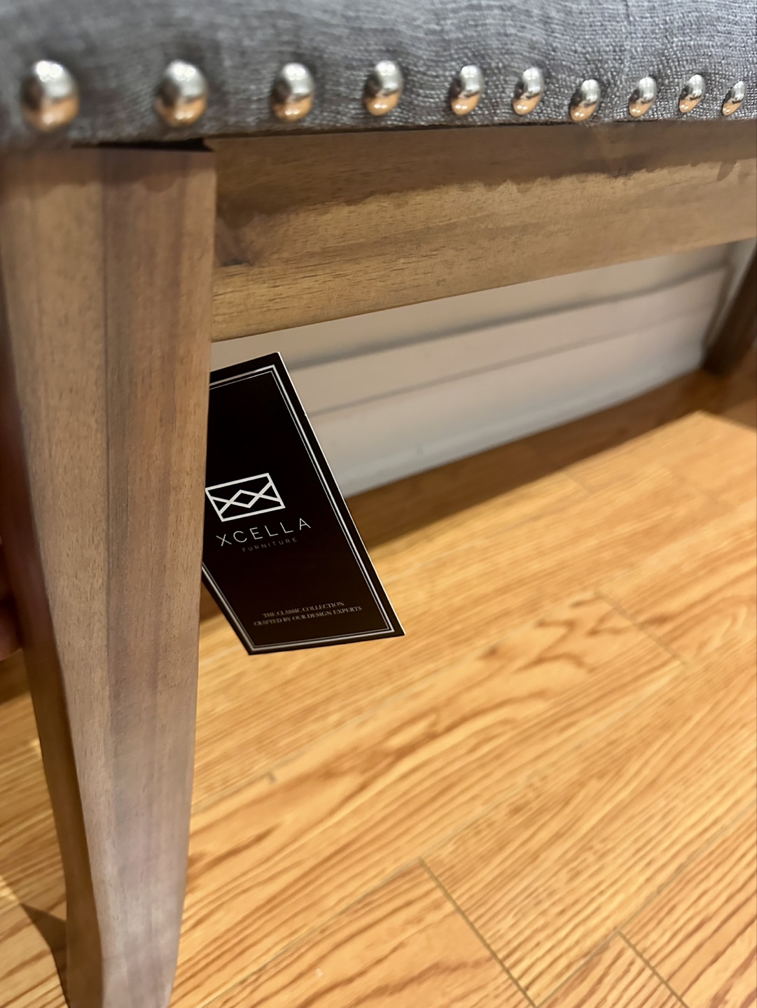 Grey Upholstered Bench with Wooden Legs - photo 4