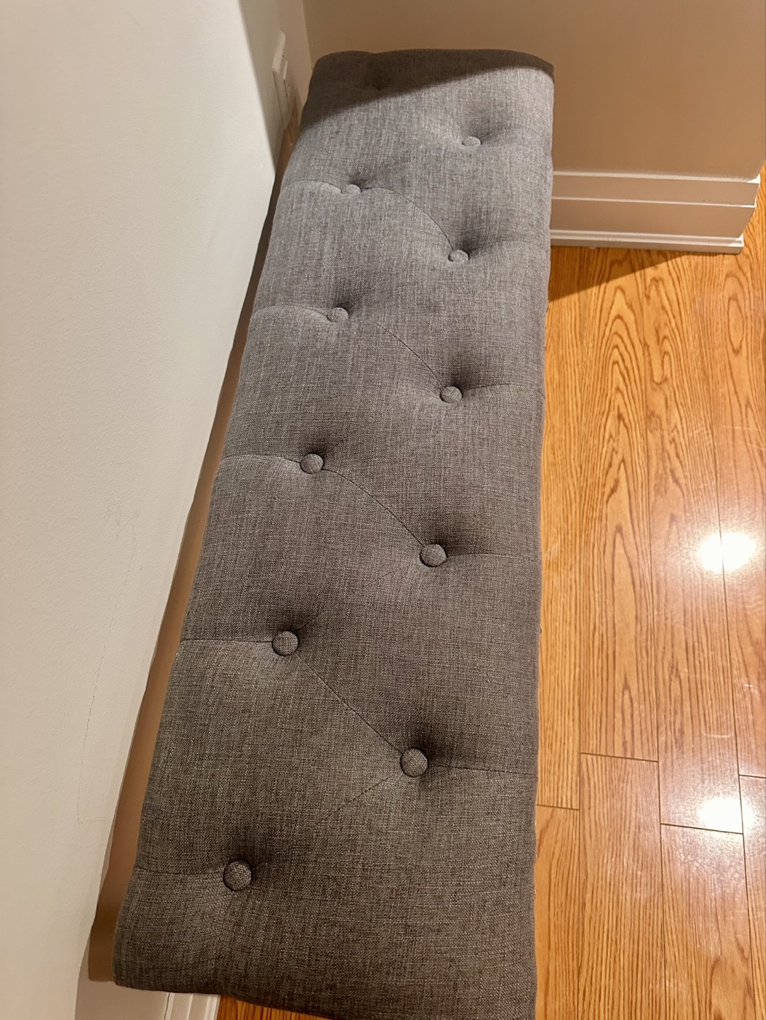 Grey Upholstered Bench with Wooden Legs - photo 3