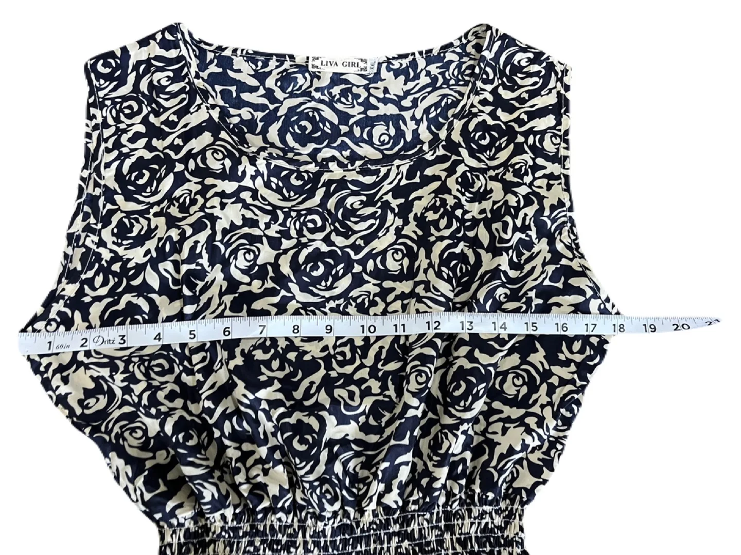 Liva Girl women’s XXL sleeveless floral dress, navy cream roses image indicator(3)