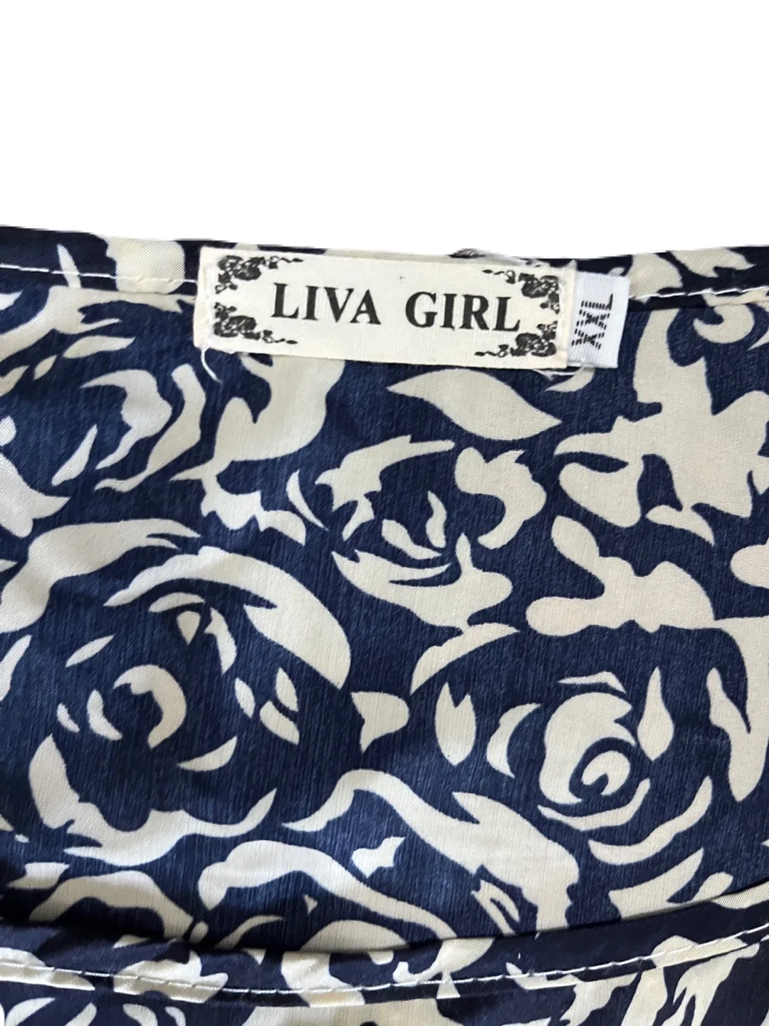 Liva Girl women’s XXL sleeveless floral dress, navy cream roses image indicator(2)