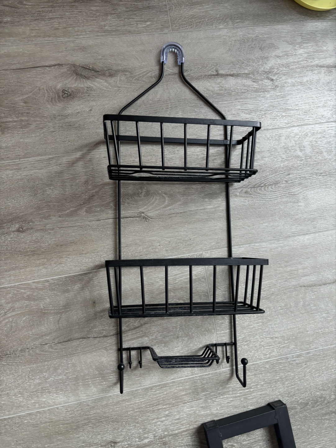 Black Metal Double Shower Caddy with Hooks