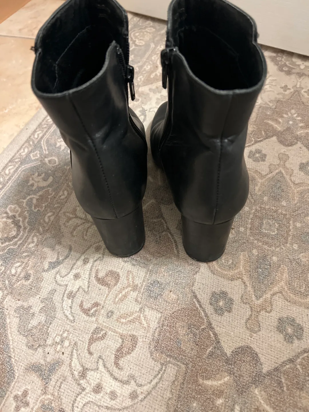 Black Leather Ankle Boots with Block Heels image indicator(2)