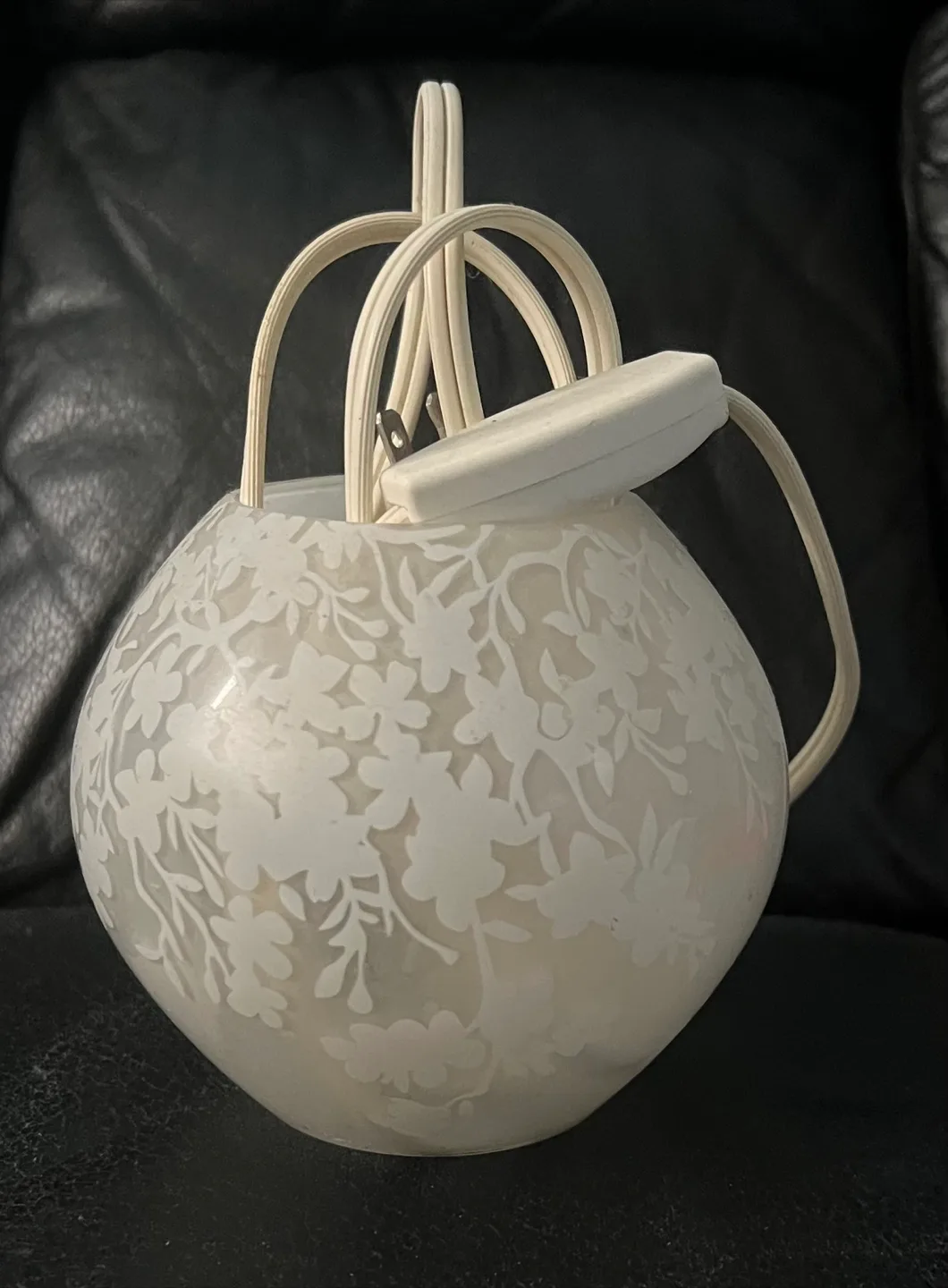 White Floral Glass Table Lamp with Carry Handle thumbnail