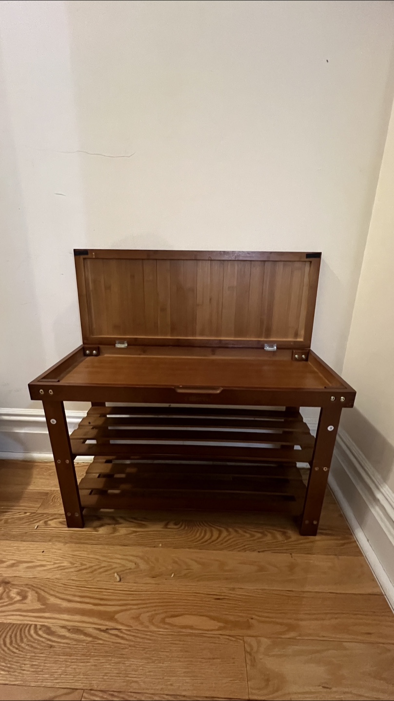 Brown Wooden Shoe Bench with Storage