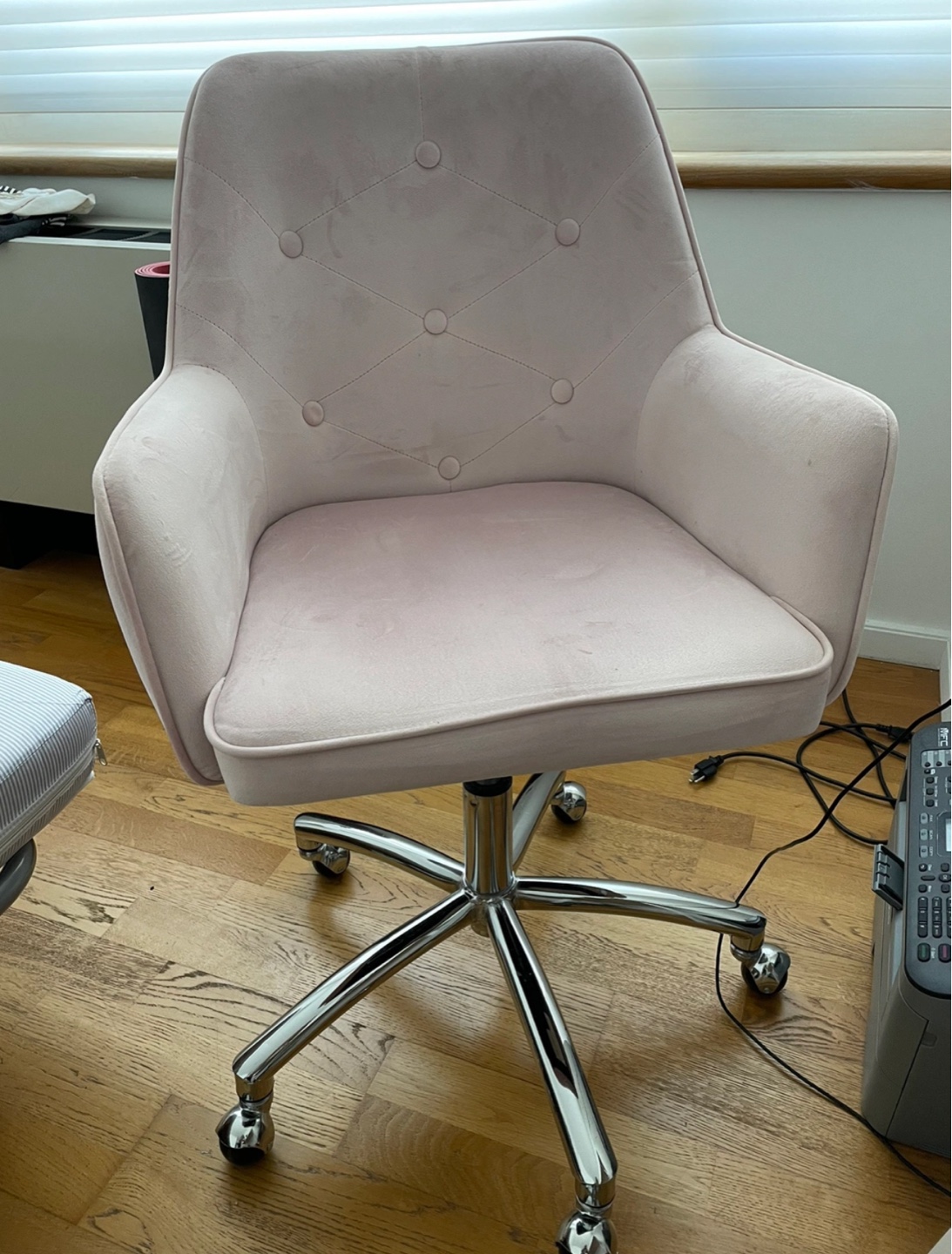 Pink Velvet Office Chair with Chrome Base