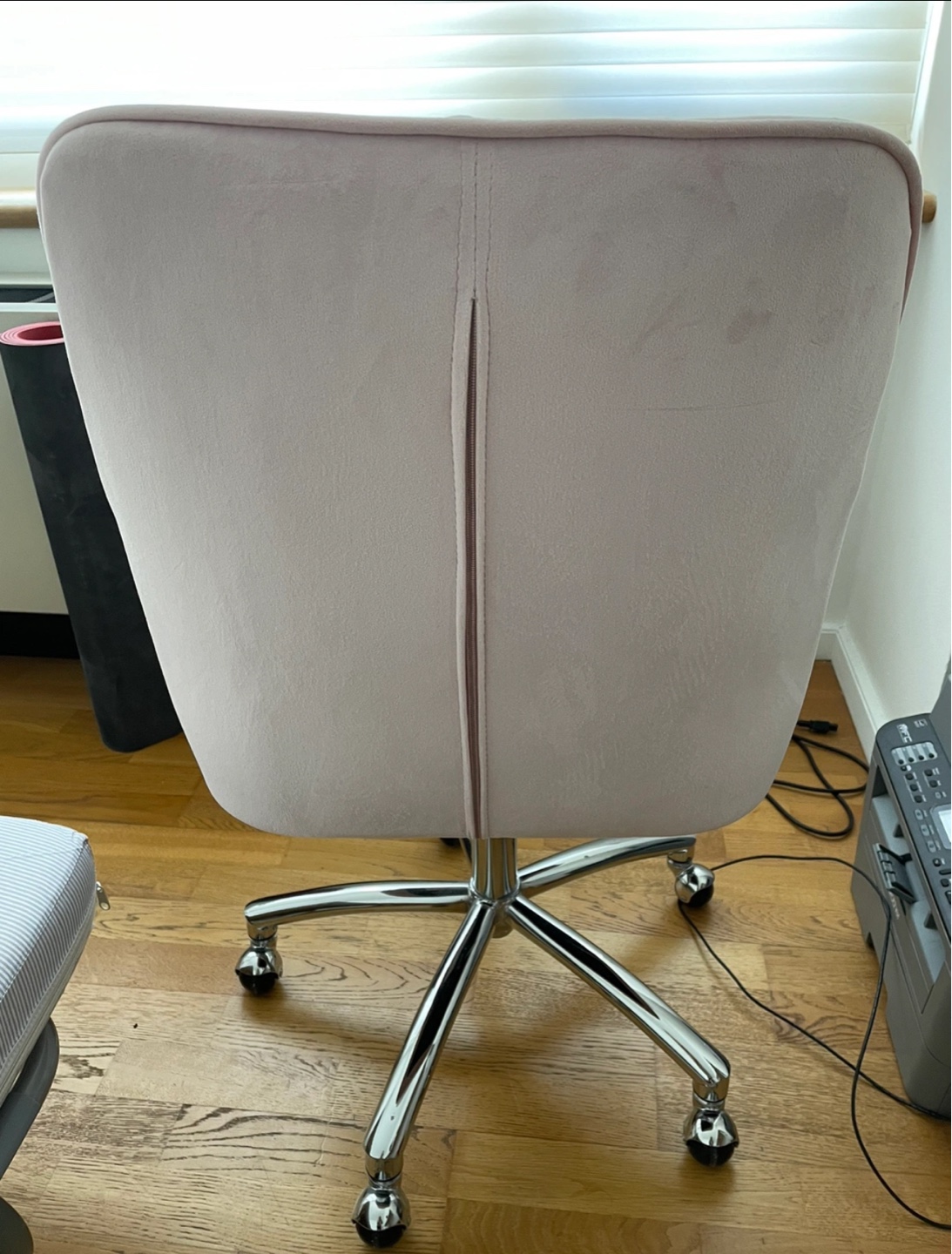 Pink Velvet Office Chair with Chrome Base - photo 3