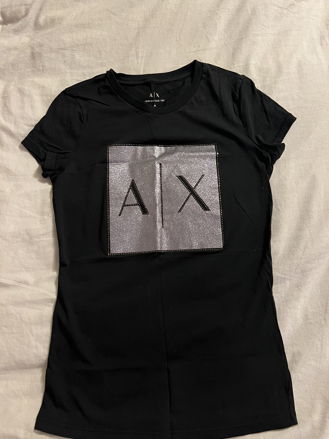 Armani Exchange Black Glitter AX Logo T-Shirt