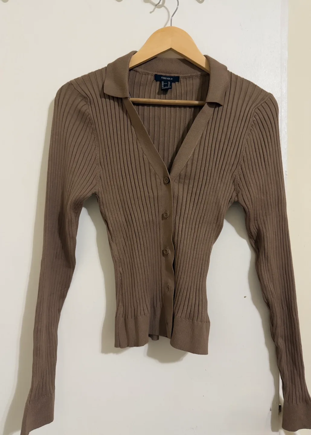 Forever 21 Brown Ribbed Knit Cardigan thumbnail