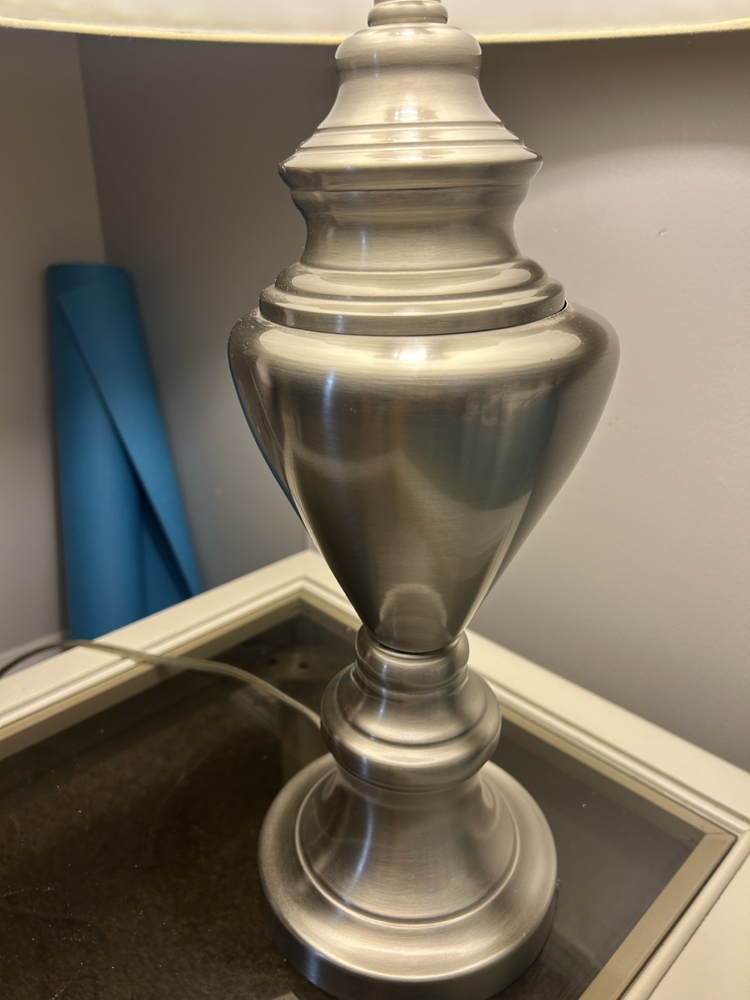 Brushed Nickel Table Lamp with Off-White Shade - photo 4