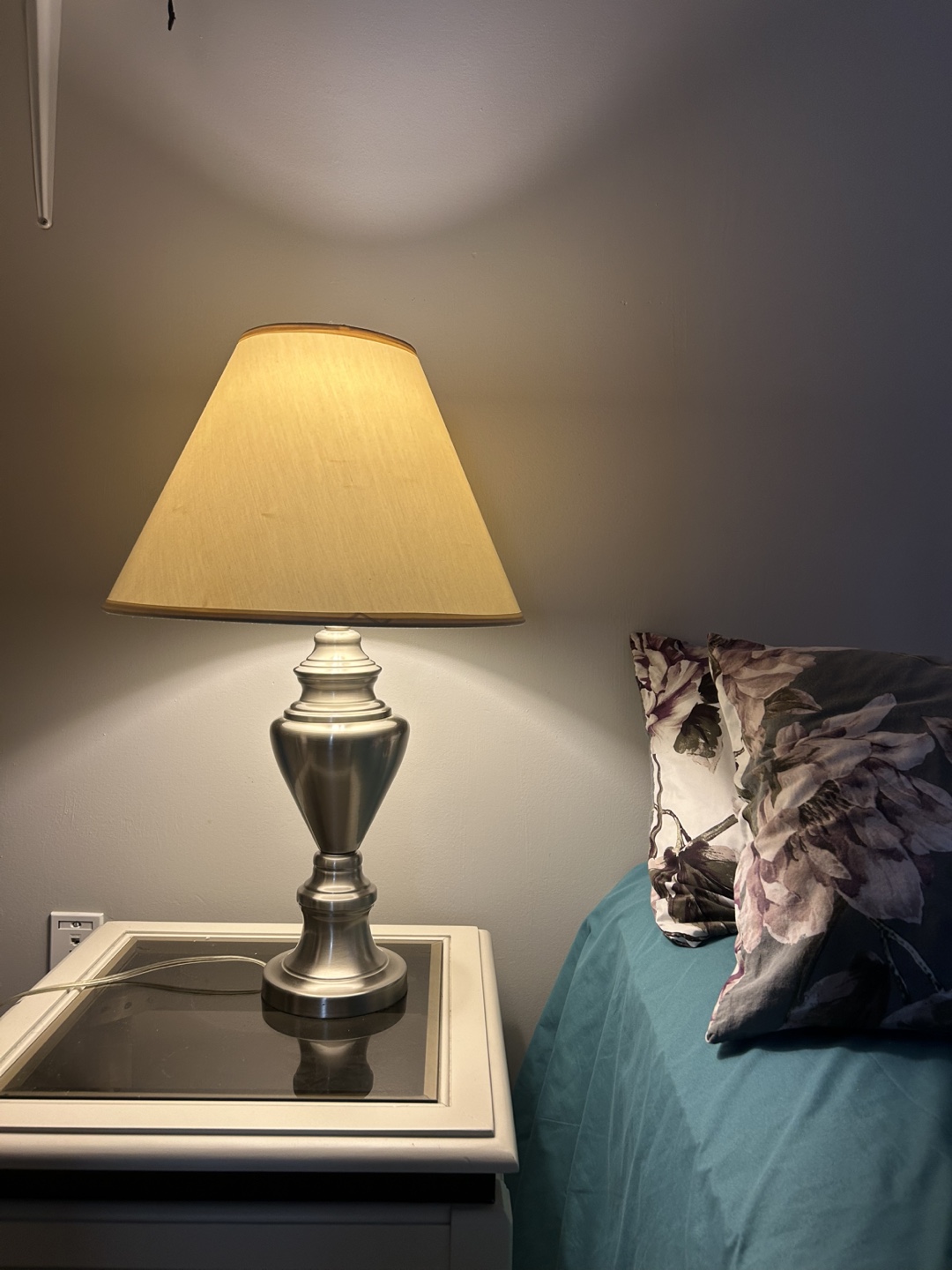 Brushed Nickel Table Lamp with Off-White Shade