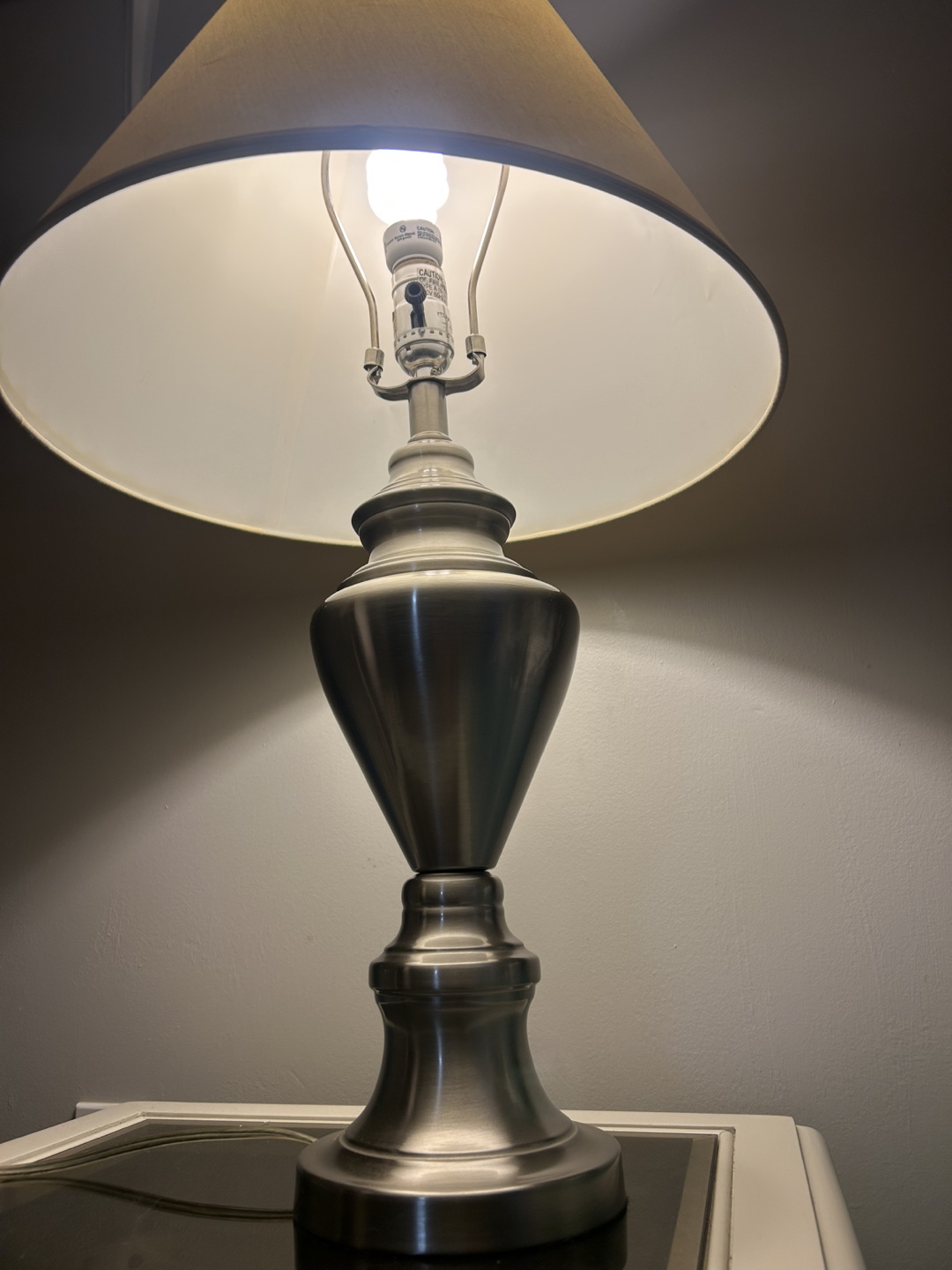 Brushed Nickel Table Lamp with Off-White Shade - photo 3