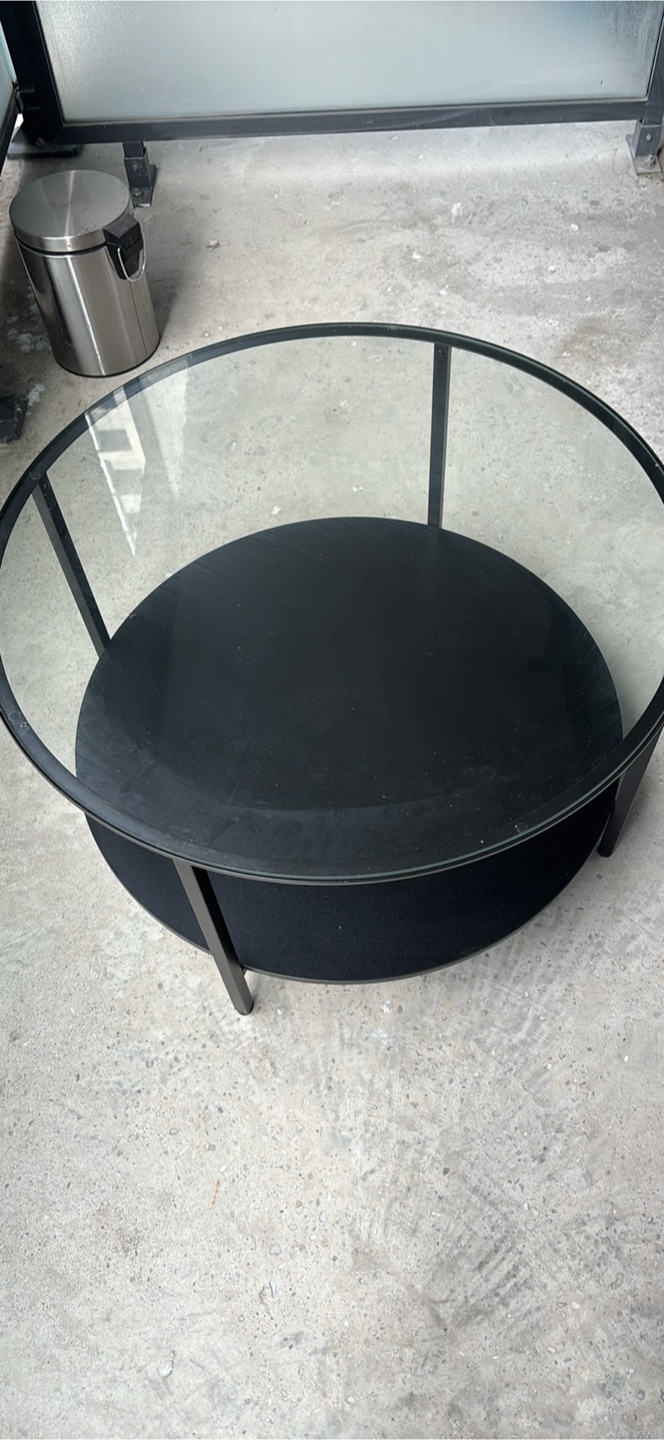 Round Glass Top Coffee Table with Black Shelf