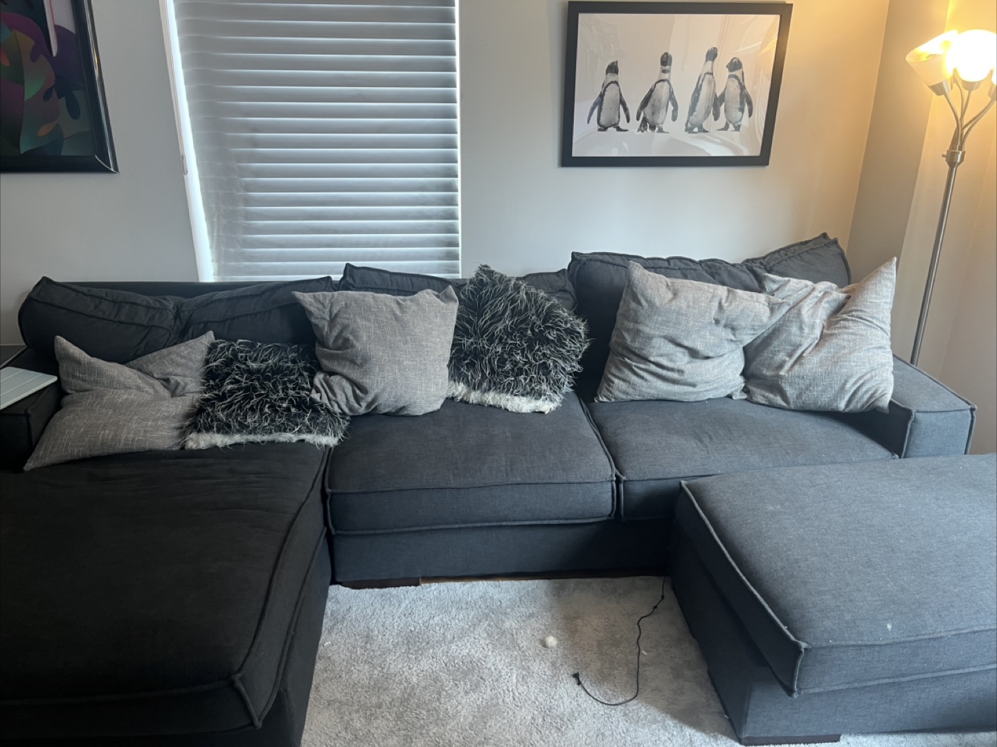 Dark Gray Sectional Sofa with Ottoman