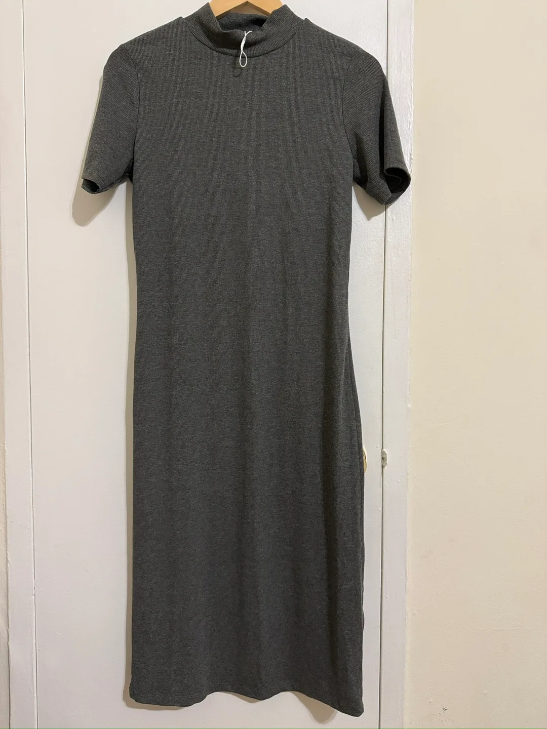 Gray Ribbed Mock Neck Midi Dress thumbnail