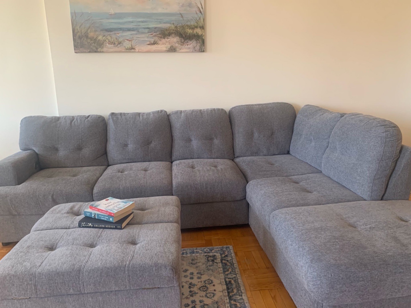 Grey L-Shaped Sectional Sofa with Storage Ottoman - photo 4