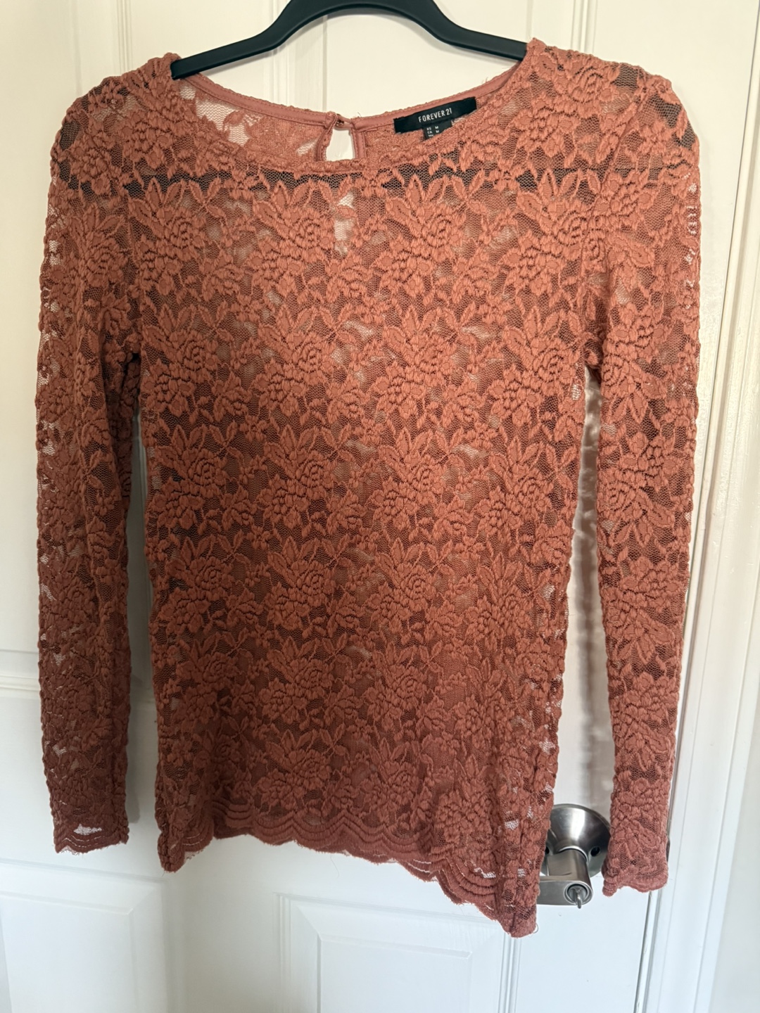 Dusty Rose Lace Long Sleeve Blouse - Size Medium