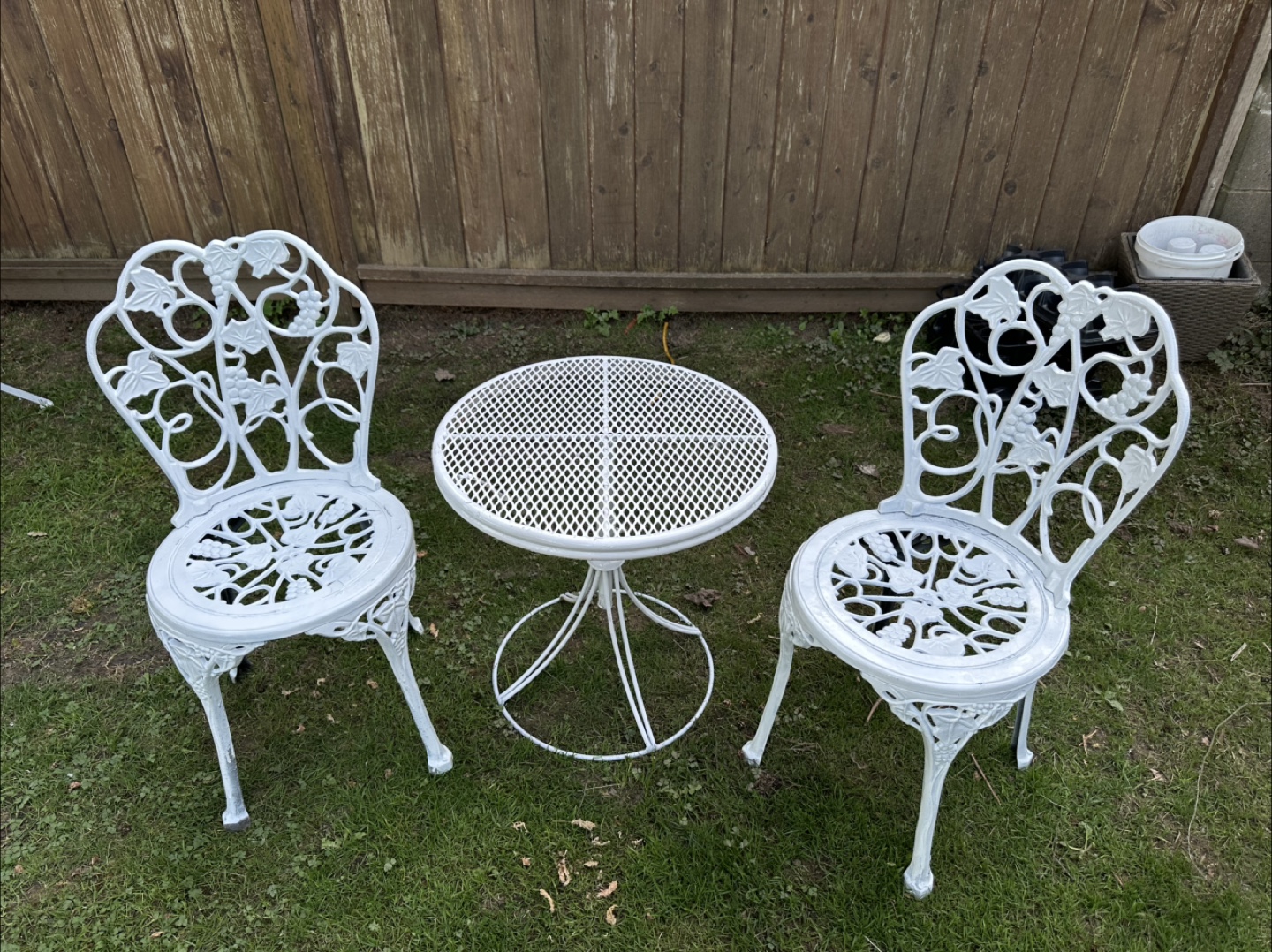 White Metal Patio Set - 2 Chairs and Table