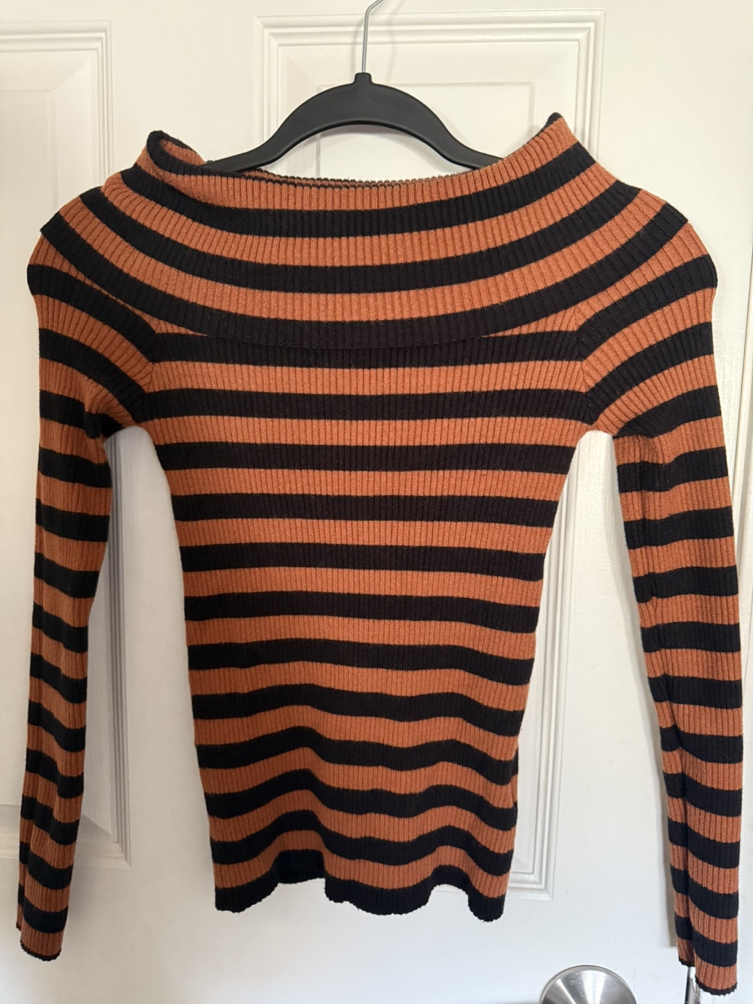 Contemporary Brown and Black Striped Sweater