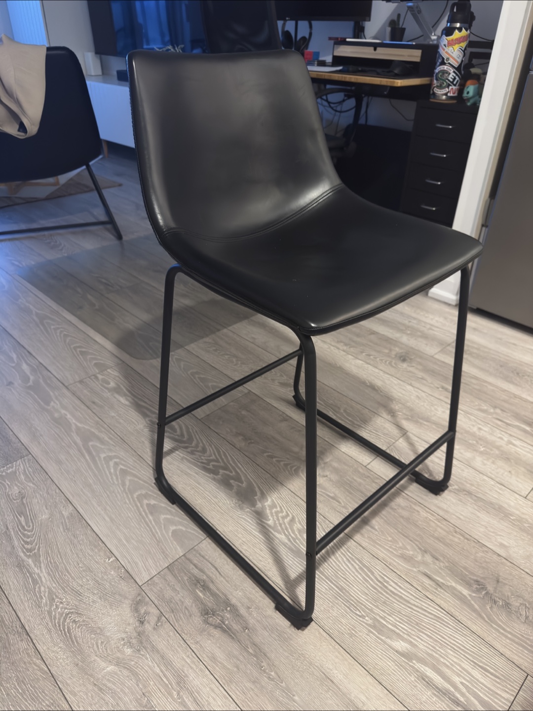 Set of 2 Black Leather Bar Stools with Metal Frame - photo 3